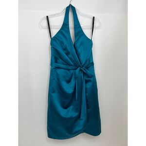 Alfred Angelo Womens Sz 4 Teal Formal  Dress Wedding Event Cocktail Knee Halter